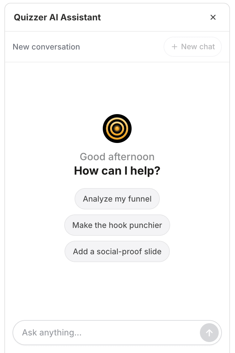 The QuizLanding AI assistant suggesting ways to improve a quiz funnel