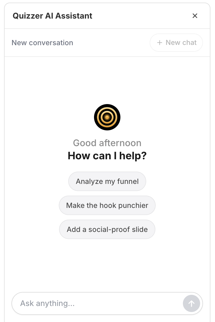 QuizLanding's AI assistant suggesting concrete improvements like analyzing the funnel and punching up the hook