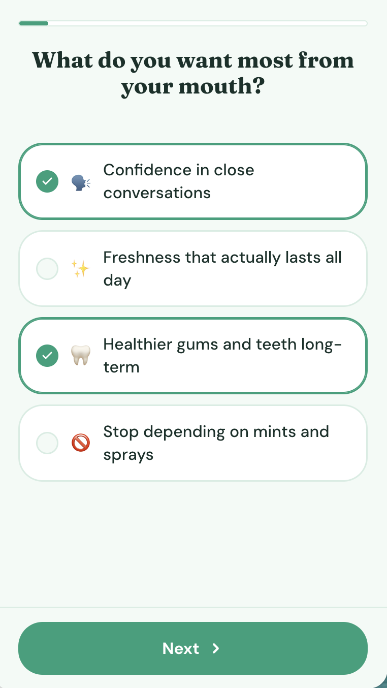 A QuizLanding quiz rendering natively on a Shopify storefront — on-brand and mobile-perfect